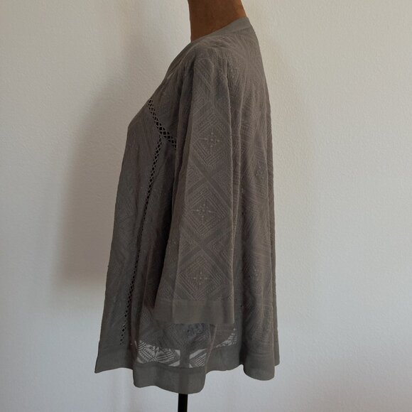 Wrap London Women's Size 14 Taupe Short Sleeve Binding Pointelle Knit Cardigan - Picture 3 of 11
